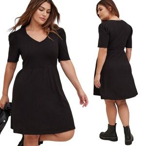 Torrid Black Mini Dress Fit & Flare Cotton Short Sleeve Stretchy Plus Womens 1X